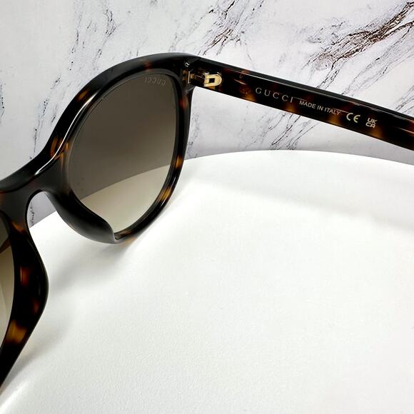 New GUCCI Sunglasses 56mm Brown Tortoise Round Gold Metal Interlocking GG Logo main image 4
